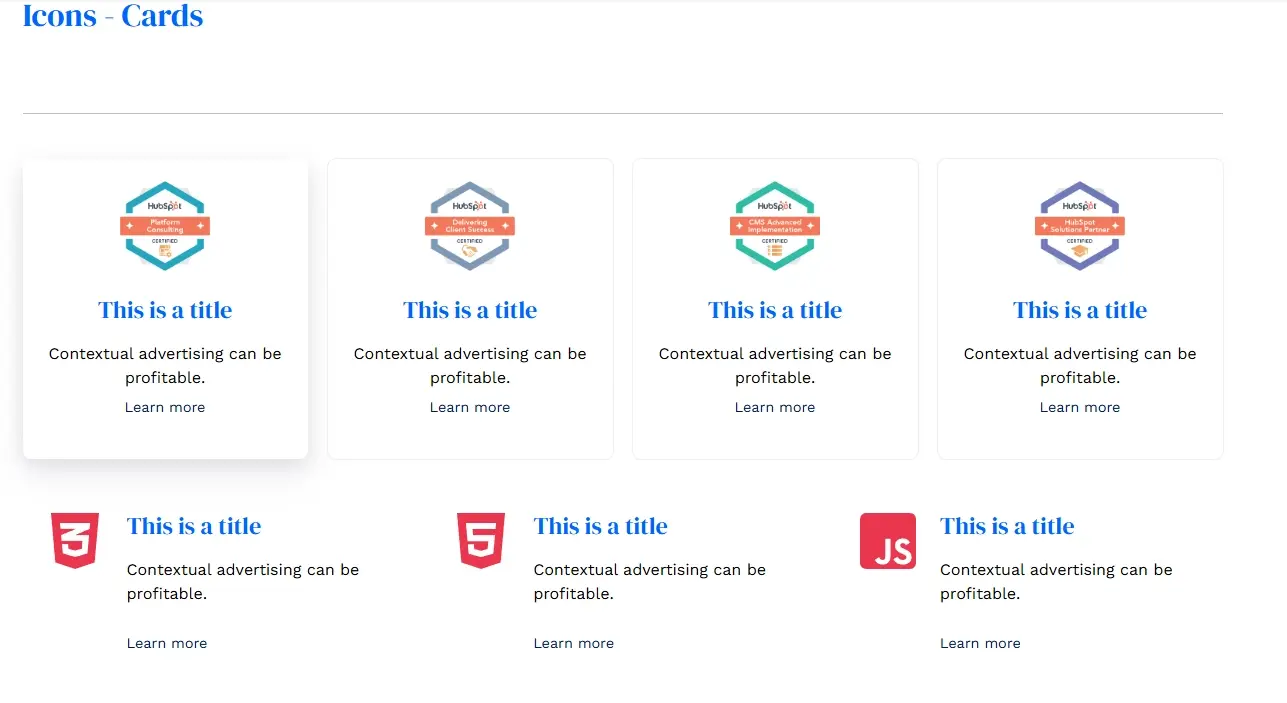 Icon cards Icon cards