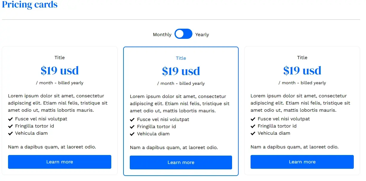 Pricing Cards Pricing Cards